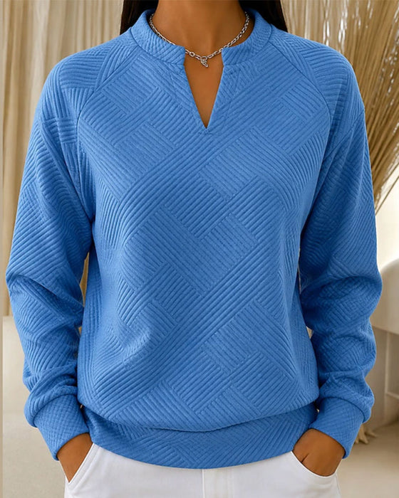 Sweatshirt V-Hals Gestreept Raglan Effen