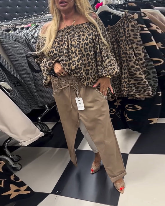 Effen kleur casual broek met trekkoord