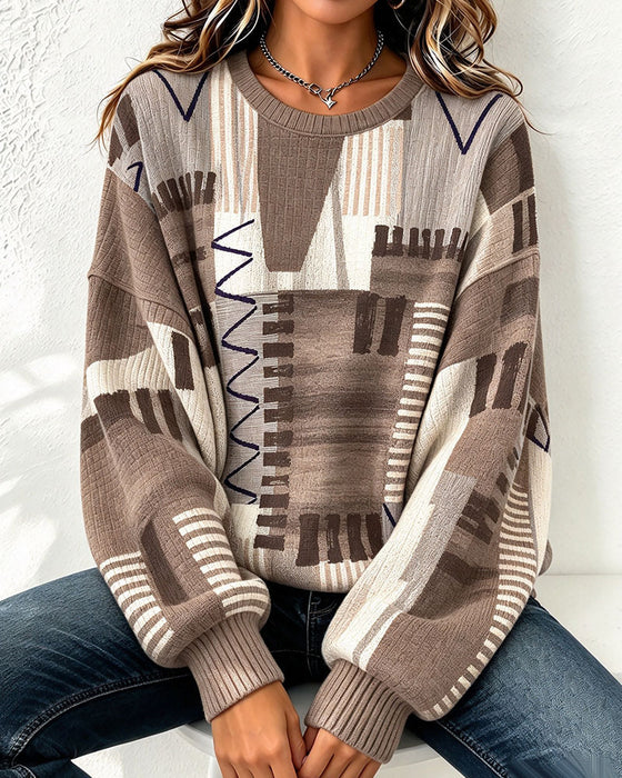 Sweatshirt Ronde Hals Geruit Kleurblok