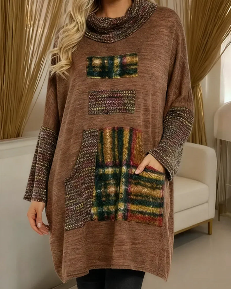 Retro Jurk Met Coltrui En Colorblock