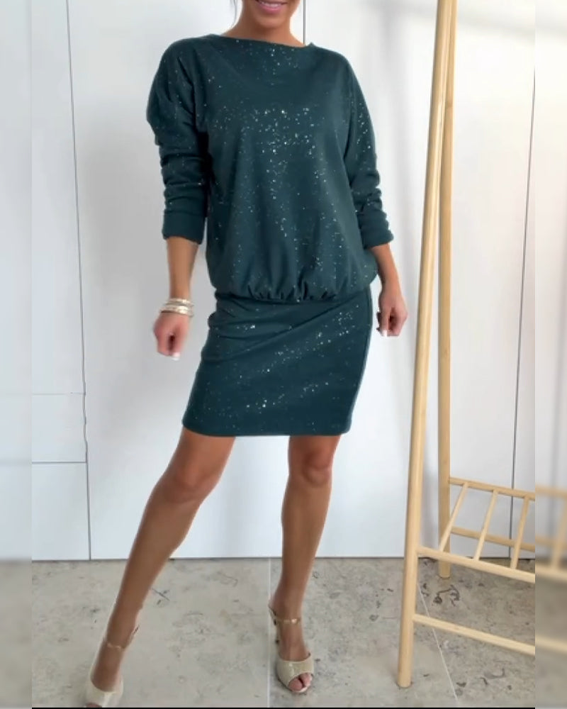 Jurk Ronde Hals Fijn Glitter Modieus