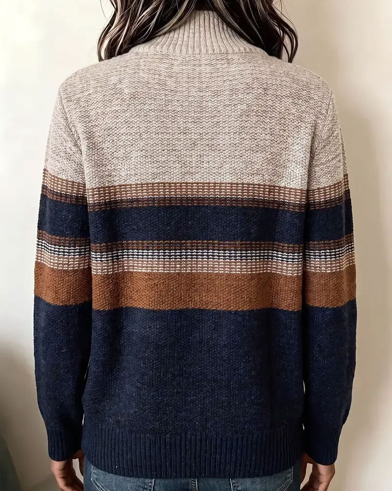 Pullover Revers Rits Gestreept Contrast
