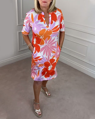 Slim-fit jurk met korte mouwen en print