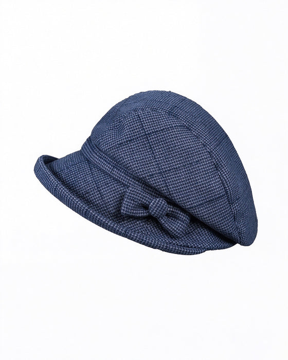 Dames Elegante Ruitpatroon Strik Decor Baret