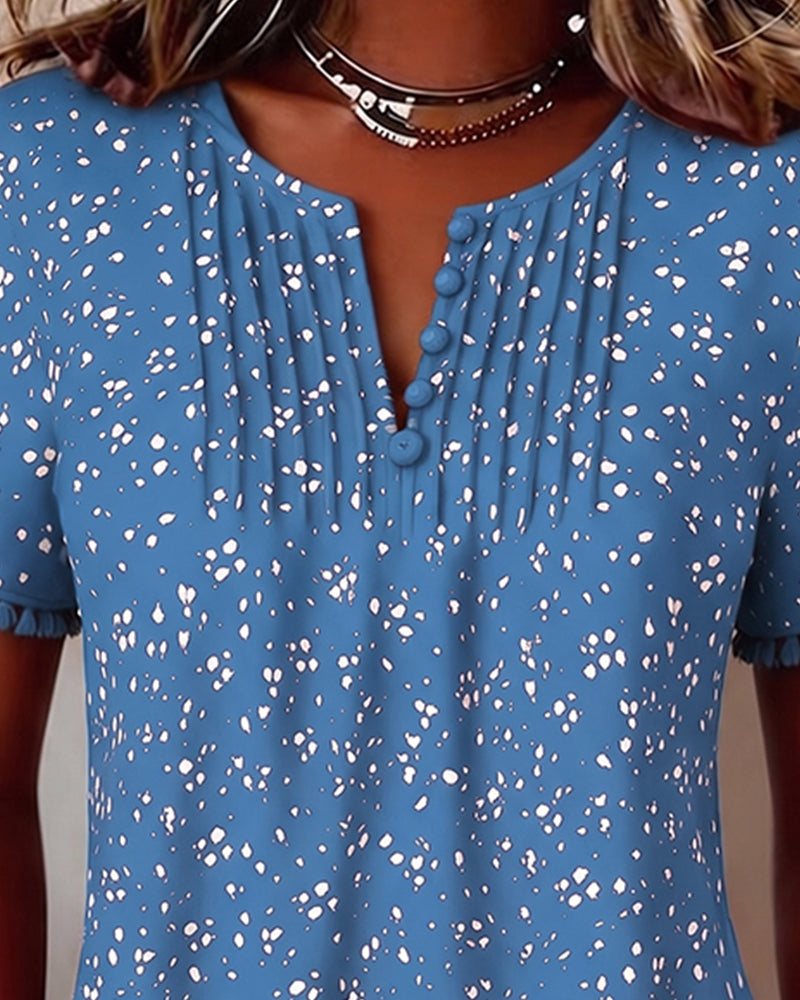 Blouse Witte Stip Franje Korte Mouw