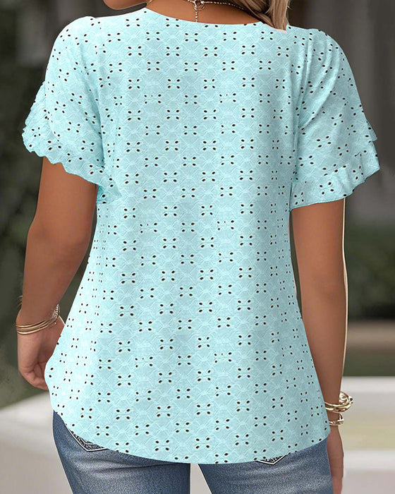 T-shirt Met Ruffles Kortemig Uitsnede