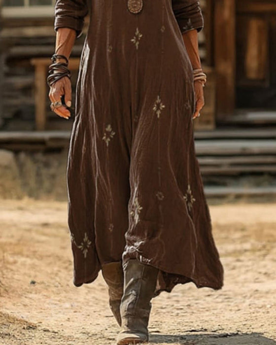 Jurk Vintage V-Hals Maxi