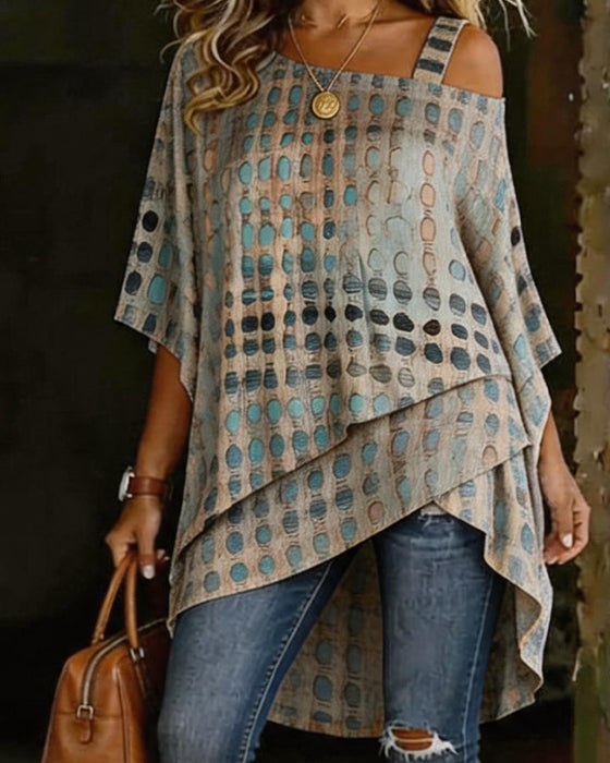 Blouse Stippenprint Een-Schouder Onregelmatig