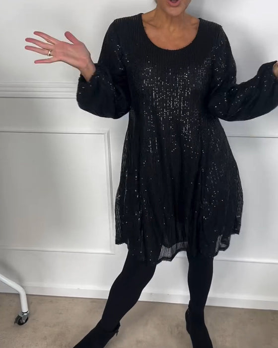 Jurk elegante lantaarnmouw pailletten a-lijn