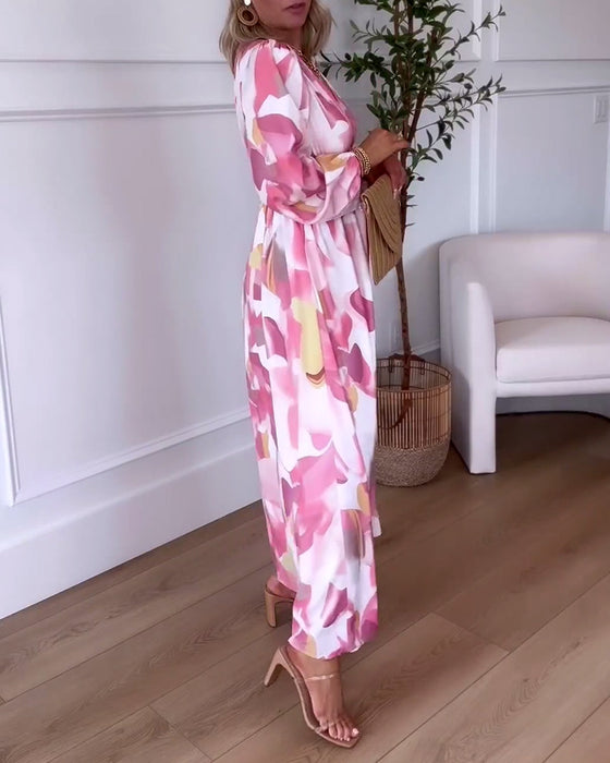 Elegante maxi-jurk met lange mouwen en v-hals