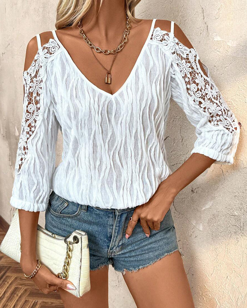 Blouse Kant Off-Schouder Gerimpeld Gestructureerd