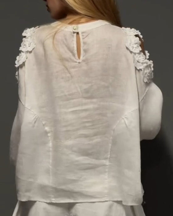 Blouses Ronde Hals Uitsparing Off-Shoulder 3D Bloemen