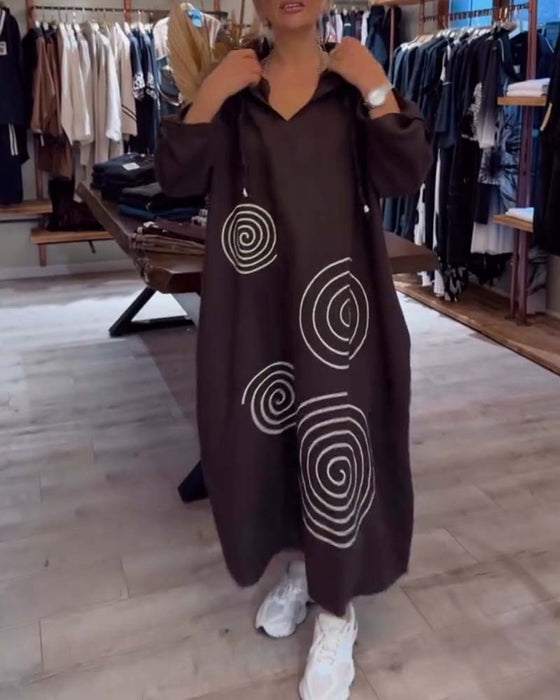 Jurk Met Capuchon Lange Mouw Wijd