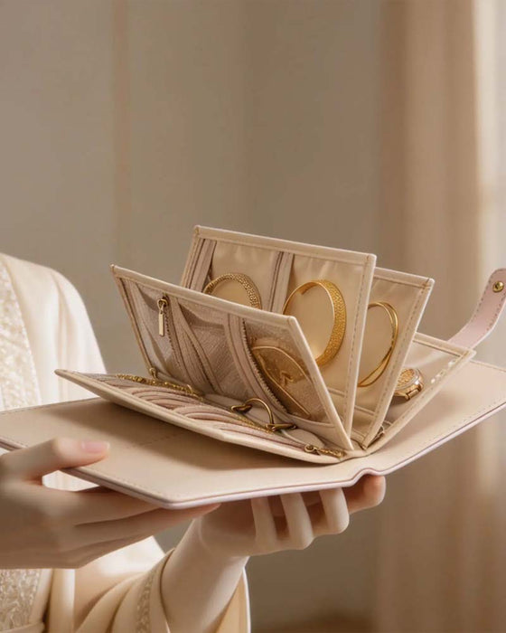 Luxe Gequiltde Crème Reisorganizer Makkelijke Toegang Vakken Waterdicht Cadeau Voor Haar
