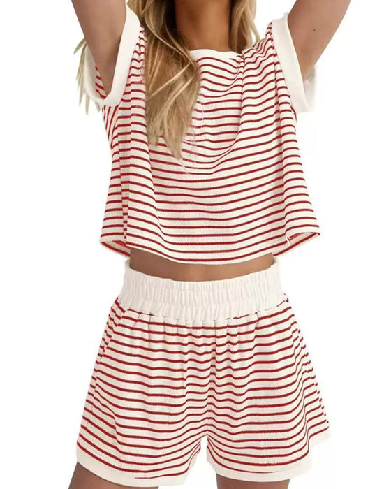 Sets Gestreept Kortmouwen Elastische Taille