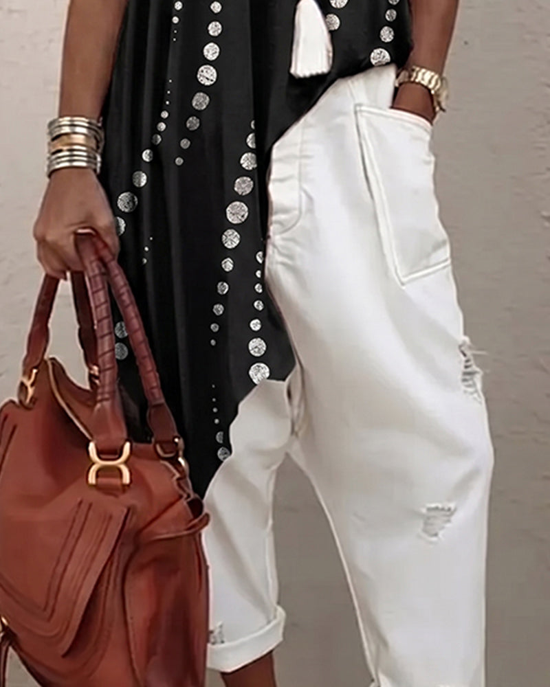 Casual Gestippelde Onregelmatige Blouse