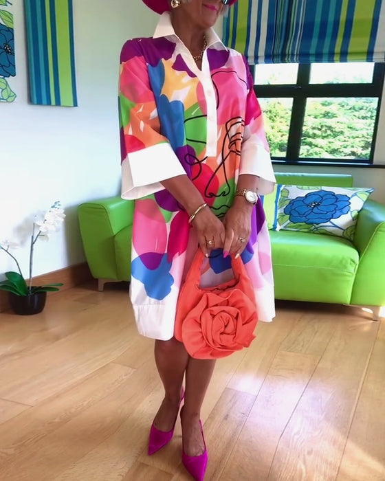 Jurk met reverskleurige portretprint