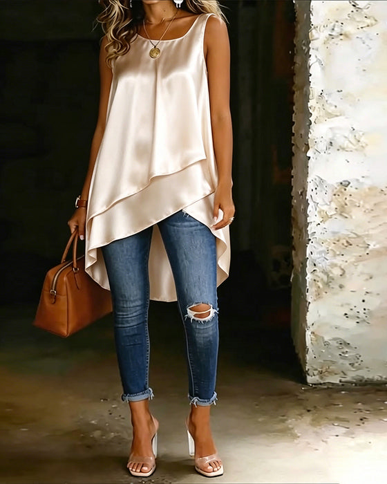 Blouse Mouwloos Onregelmatig Gelaagd