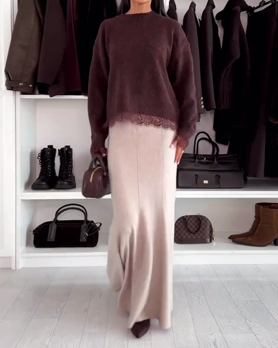 Trui Met Kanten Paneel En Ronde Hals