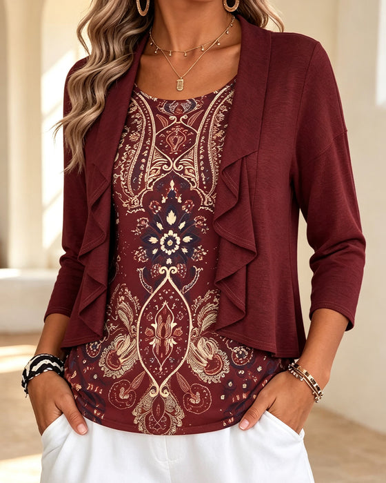 Blouse Imitatie Tweedelig Ruffle Print