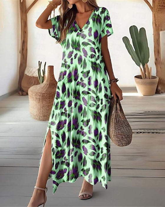 Rok met split en V-hals lang