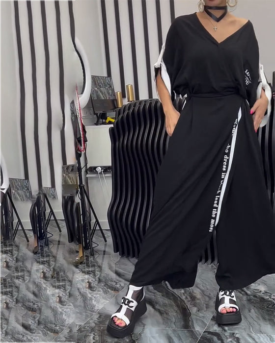 Pak V-Hals Onregelmatig Losse Broek