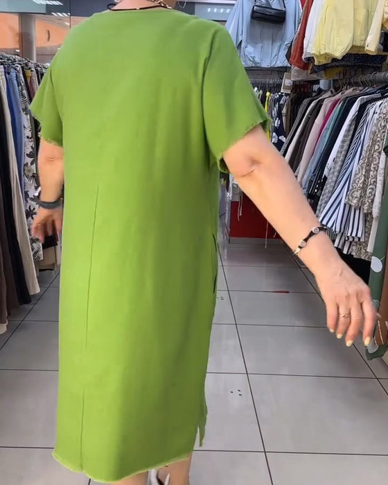 Jurk Ruw Rand Korte Mouw Los Casual