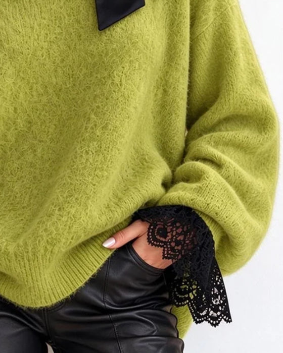 Pullover Turtleneck Strik Off-Shoulder Kant Patchwork