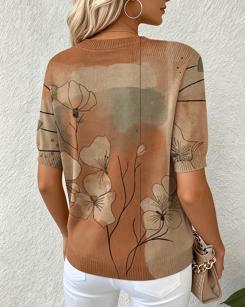 Trui Bedrukt Kort Mouw Ronde Hals Pullover