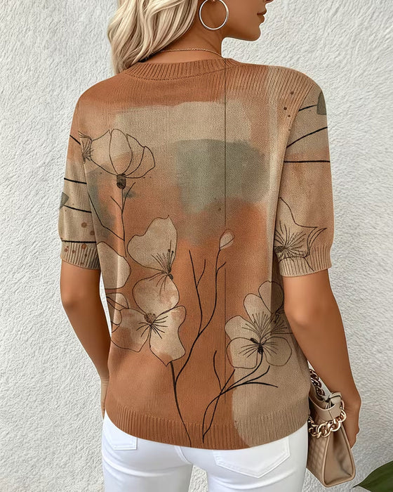 Trui Bedrukt Kort Mouw Ronde Hals Pullover