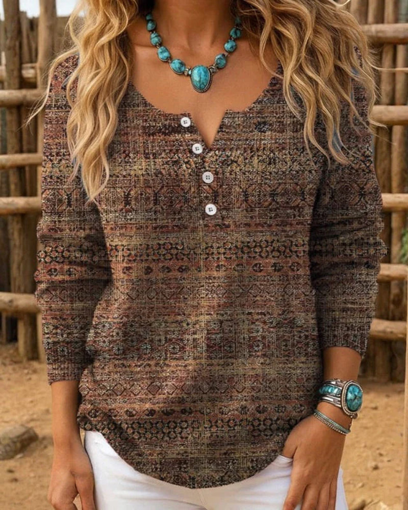 Top Met Vintage Stijl, Casual Sfeer En Knop Detail