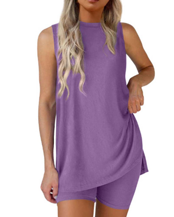 Set Mouwloze Top En Shorts Effen