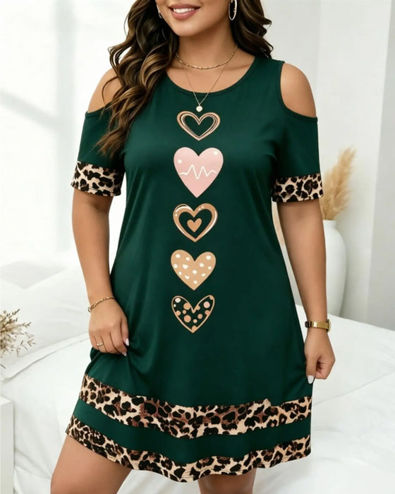 Jurk Ronde Hals Off-Shoulder Luipaard Hart