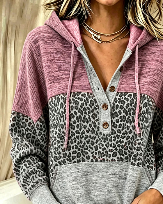 Hoodie Luipaard Kleurblok Trekkoord