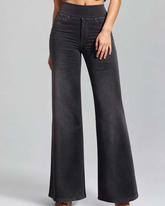 Broek Elastische Taille Denim Wijde Pijp