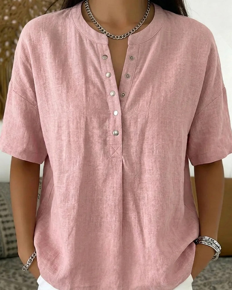 Blouse Effen Kleur Casual Kort Mouw