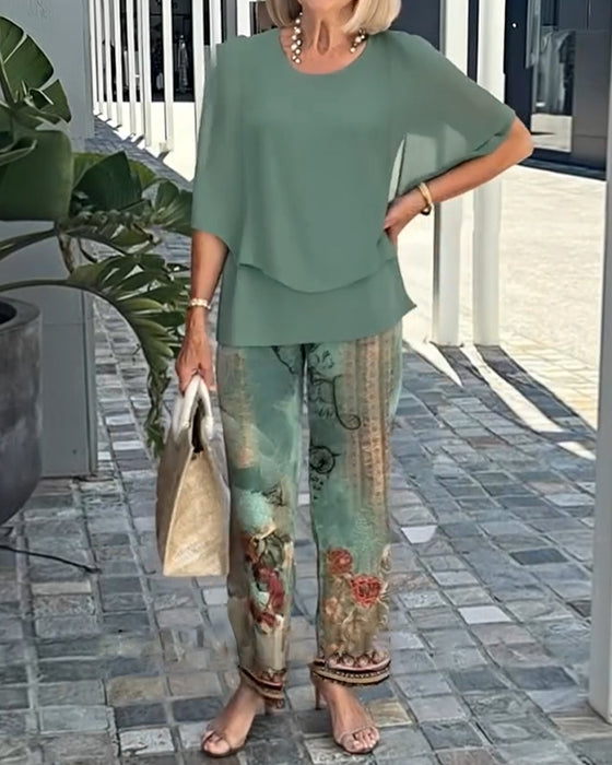 Set Fashion Gedrukte Rechte Broek