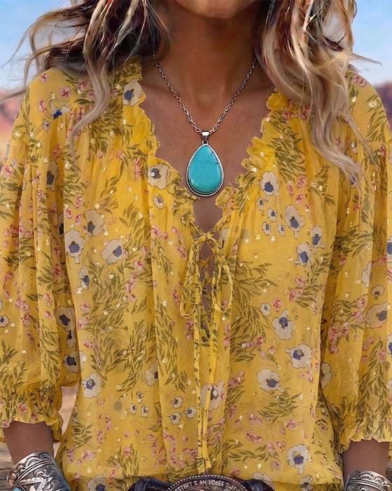Blouse Casual Bloemen Strik