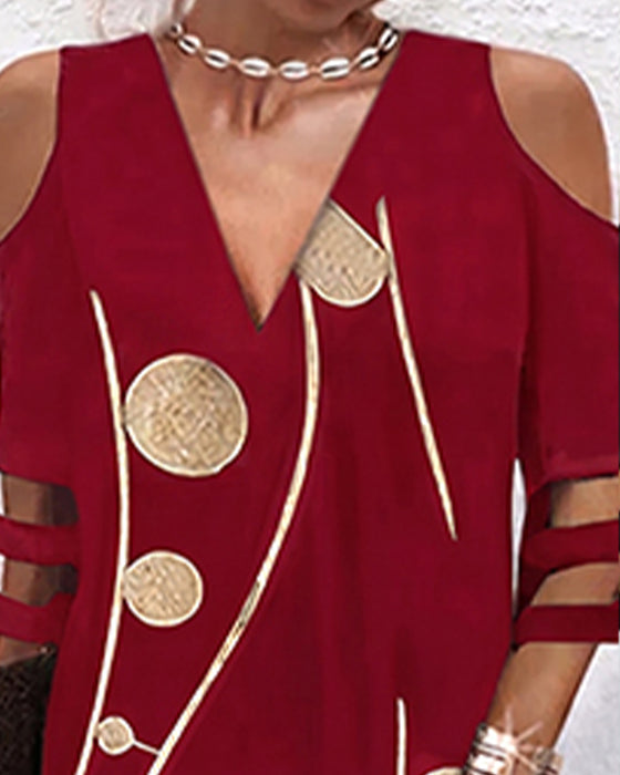 V-Hals Off-Shoulder-Jurk Met Kantpanelen