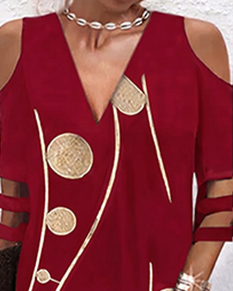 V-Hals Off-Shoulder-Jurk Met Kantpanelen