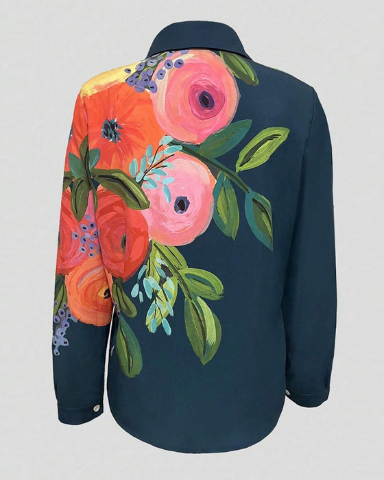 Blouse Gedrukte Staande Kraag