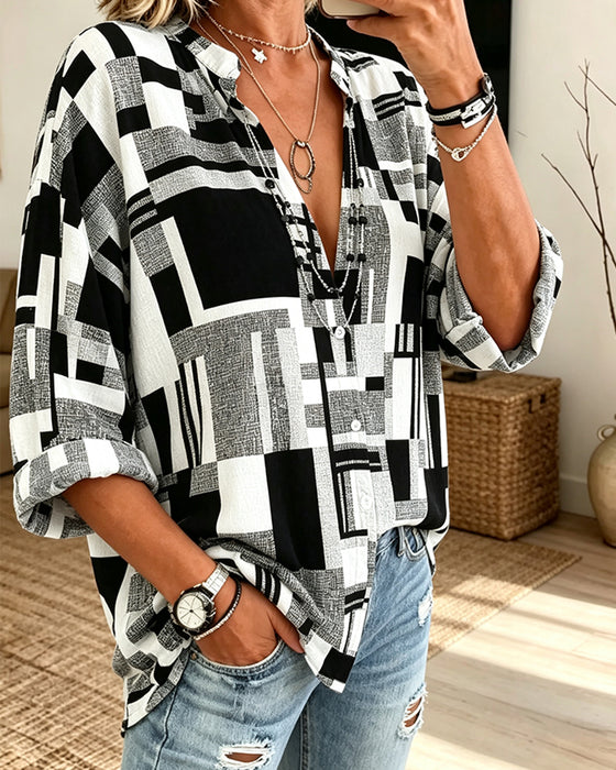 Blouse Geometrische Print V-Hals Relaxed