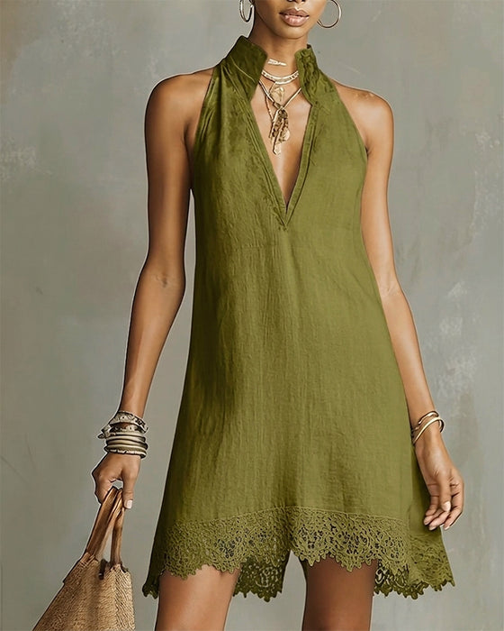 Jurk V-Hals Kant Trim Kort