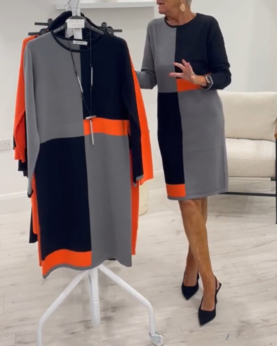 Elegante jurk met ronde hals en bijpassende kleuren