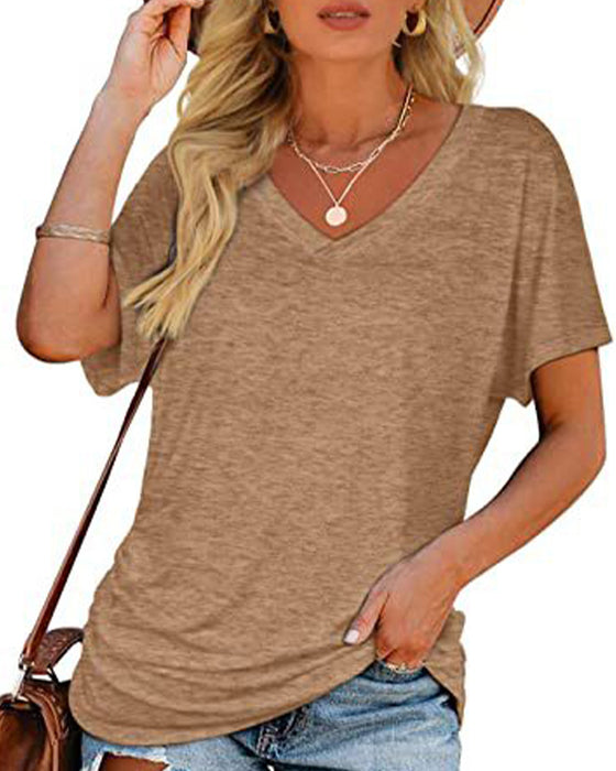 T-Shirt Geplisseerd Effen V-Hals