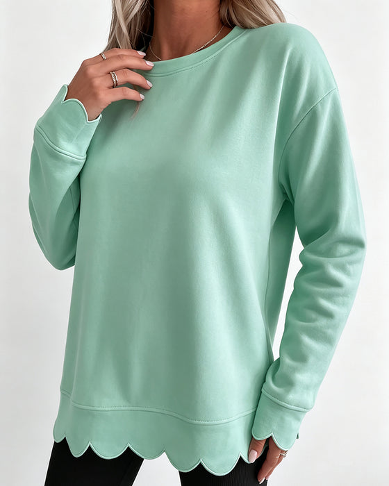 Sweatshirt Scallop Trim Casual