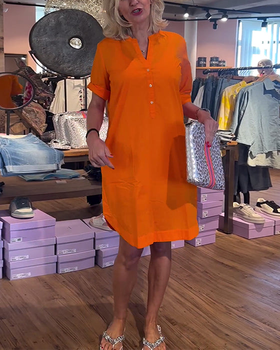 Casual losse jurk met effen kleur en knopen