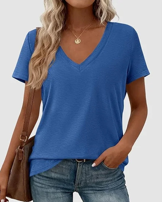 T-Shirt Pullover V-Hals Effen