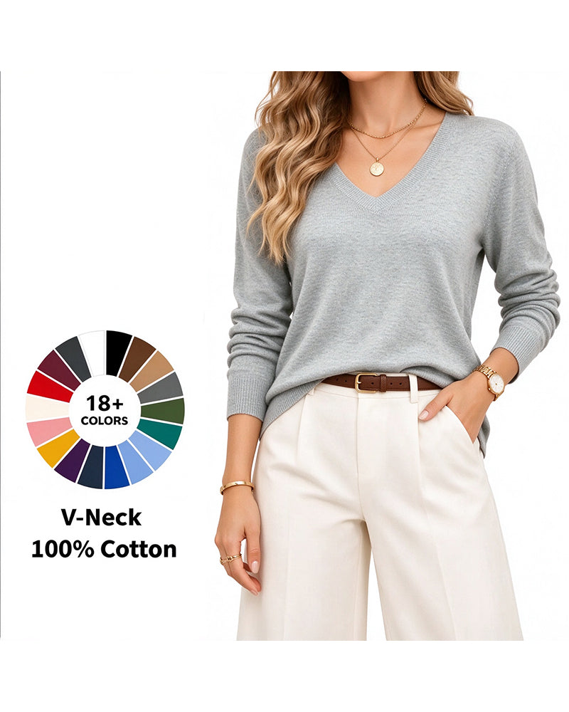 Pullover V-hals Effen Lange Mouw
