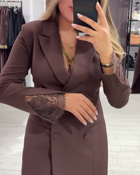 Jurk Met V-Hals En Contrastvakken Voor Werk